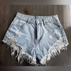 Ripped Raw Cut Denim Shorts, Light Wash